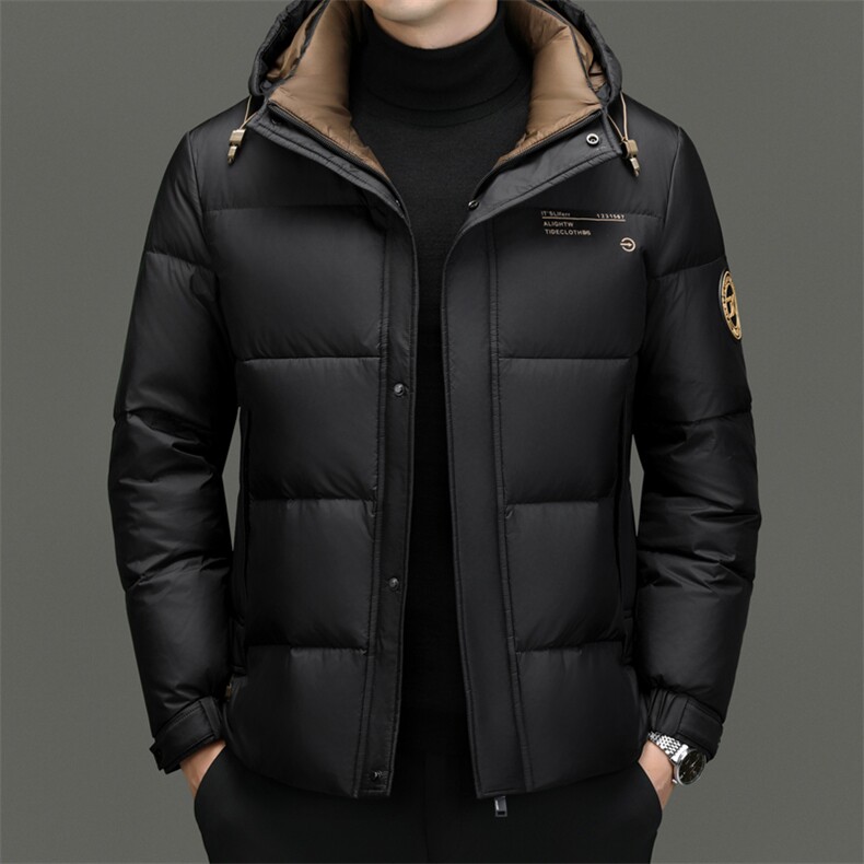 高端羽绒服男2024冬季新款加厚保暖连帽休闲中年爸爸装白鸭绒外套图片