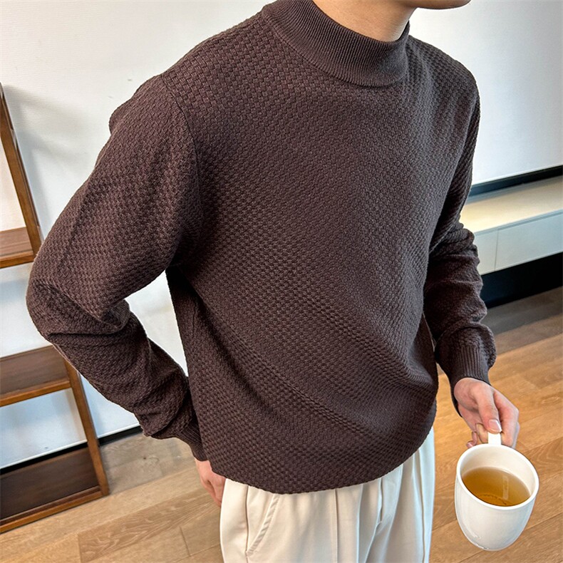 菠萝格半高领毛衣男针织衫咖啡复古色 MY6002-P50图片