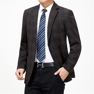 2023年新款春秋季羊毛呢西服外套男中年单西装三粒扣男装图片