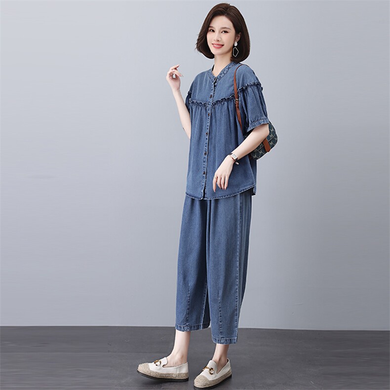 时尚夏季休闲牛仔套装宽松显瘦两件套,女装套装/套裙,悦见她