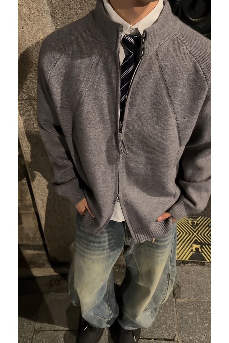 立领双拉链毛衣男女款美式解构老钱风开衫外套5Q1146-TP55118,男装针织衫/毛衣,电商A102
