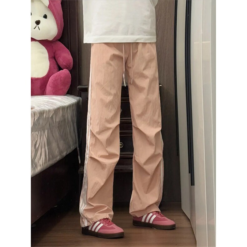 ！粉色条纹褶皱垂坠感速干伞兵休闲裤,男装休闲裤,星座617C