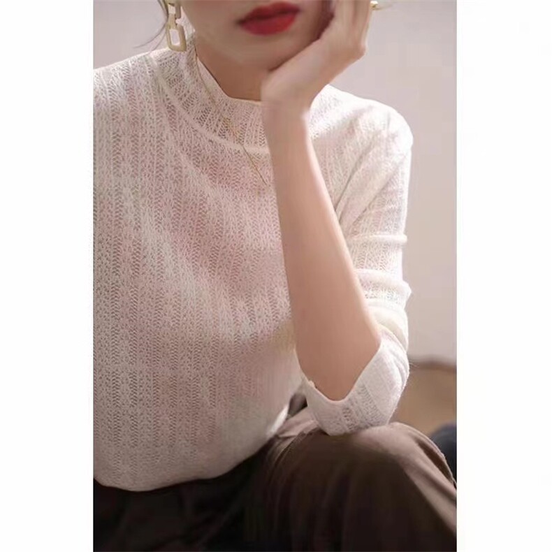 优雅气质半高领镂空针织衫百搭显瘦长袖毛衣时尚简约女装上衣,针织衫/毛衣,圣旺供货