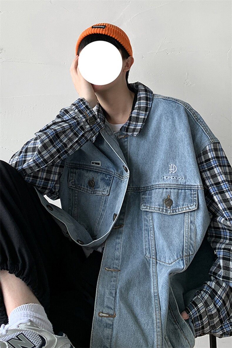 【】A003-HJ5125-P95新款牛仔夹克接拼假两件几物,男装夹克,电商A003