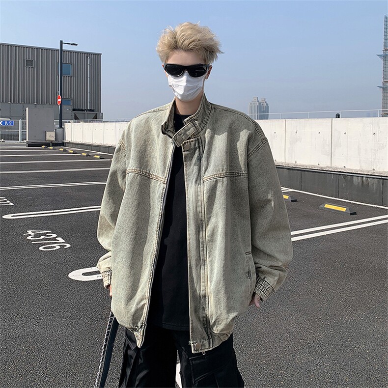 F418P75男生秋装新中式潮牛仔外套男复古宽松水洗做,男装工装外套,星座512-6