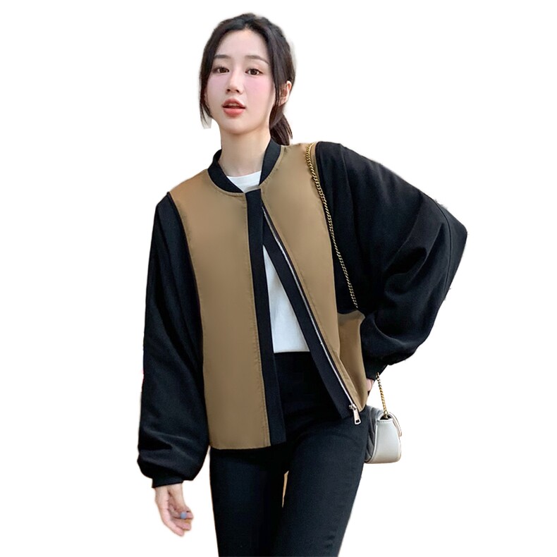 拼接撞色棒球服外套女秋季新款2022百搭休闲拉链开衫夹克短上衣潮,女装短外套,辉之琳