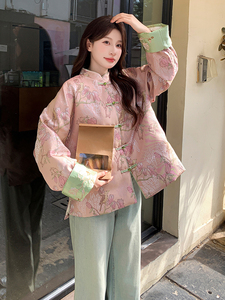 水衣源2607A款新中式提花刺绣短款轻薄羽绒服女图片