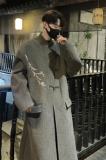 秋冬立领刺绣毛呢大衣男中长款新中式潮流风衣外套812-F633-P138，男装风衣，星座812