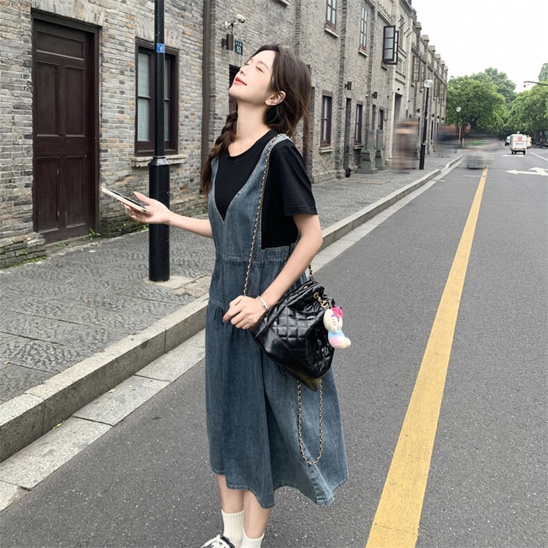 2024年夏季新款女装休闲韩版牛仔假两件拼接连衣裙p125-k178，女装连衣裙，多米2-075