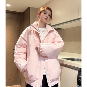 中性风冬装 港风条纹织带棉服 棉衣休闲加厚外套男女 G1107 P118图片