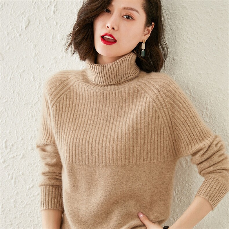 秋冬新款红色半高领羊绒衫女宽松显瘦长袖毛衣时尚百搭,女装羊绒衫,澳冬特羊绒
