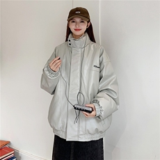 港风2025冬装宽松加厚pu皮棉衣外套潮男女大码冬季棉服S277-P128，男装皮衣，电商A233-1