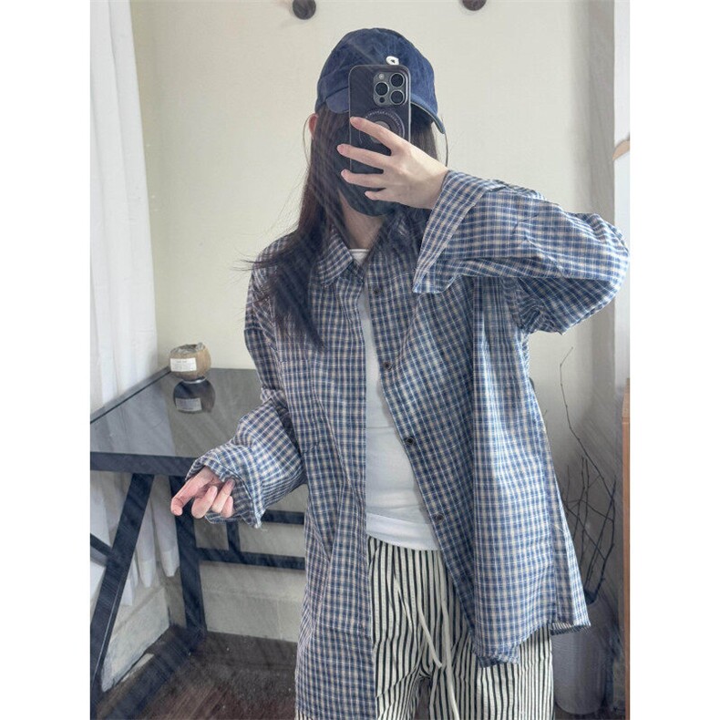 CS33-特P35薄款格子衬衫长袖衬衫男女宽松外套,男装衬衫,电商B327