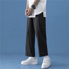 中性风夏季薄款冰丝九分裤宽松直筒9分休闲裤工装裤 K501P35图片