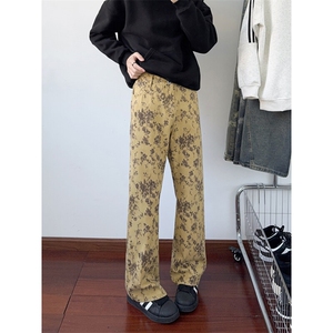 B221美式ins高街宽松直筒印花牛仔裤LK25458-特P45控78图片