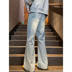 闪电爆裂纹牛仔裤男女高街设计感小众直筒微喇裤K7088-P45网络图，女装牛仔裤，电商B245