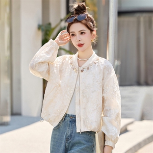 棒球服女2025开春新款小个子休闲百搭洋气小香风白色短款蕾丝外套图片