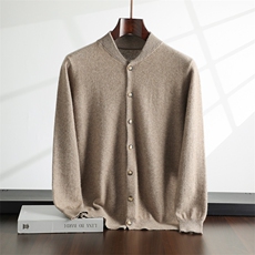 2025年秋季拉链宽松青果领扣开衫时尚百搭通勤休闲，男装羊绒开衫，飞邦羊绒