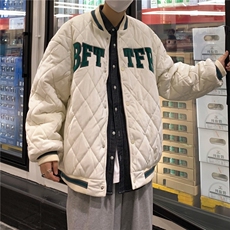 棒球服棉衣男秋冬季新款潮牌字母棉服港风ins菱形格情侣外套M8002，男装棉衣，星座506