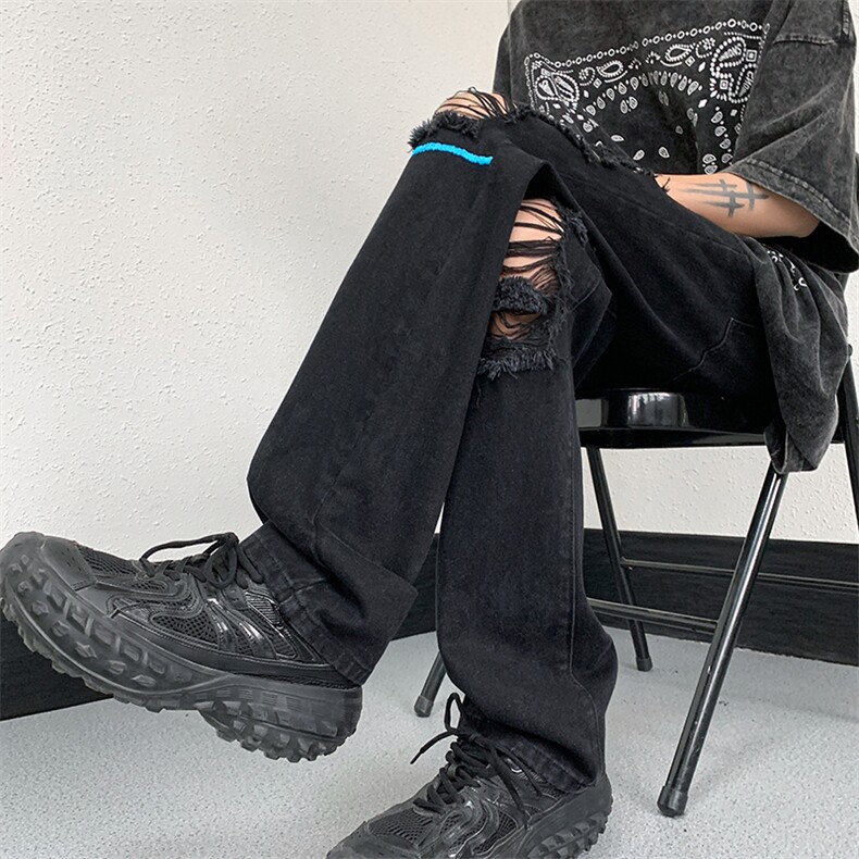 美式高街小众夏季破洞牛仔裤货号K726P60,男装牛仔裤,电商A063