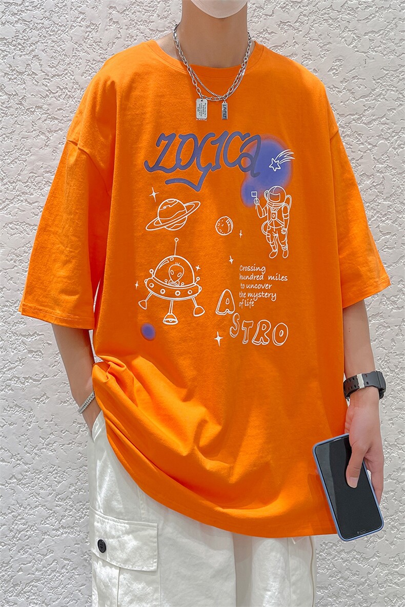 夏季新款港风男女创意字母印花200克纯棉T恤短袖T05P25,男装T恤,电商A161-2