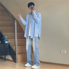 A450-AJ127-P75控119早秋男女同款垫肩长袖衬衫纯色，男装衬衫，电商A450