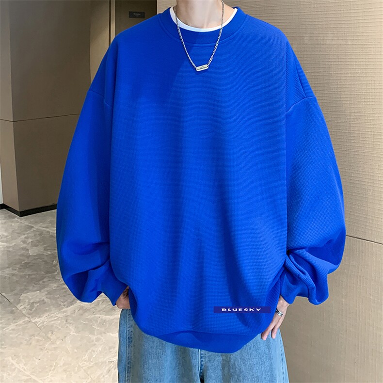 华夫格卫衣圆领卫衣男大码长袖t恤男外套HW76202-P30加绒款-P40,男装卫衣,电商A040