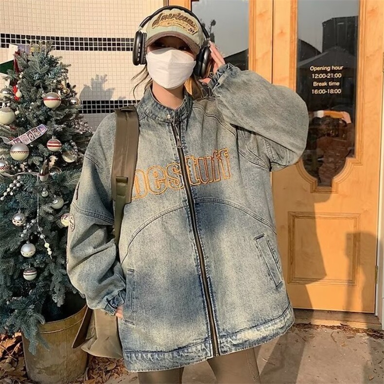 JK8899-P65美式机车风牛仔外套男水洗做旧潮牌炸街刺绣,男装工装外套,电商B323A
