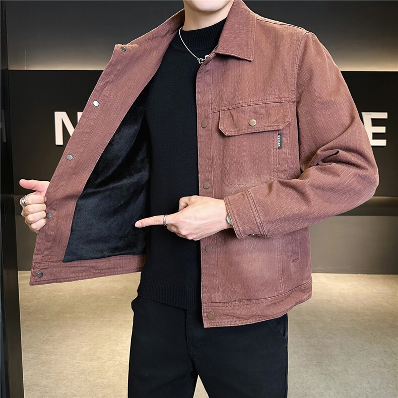 加绒加厚秋冬季夹克外套男2025新款全棉水洗上衣A313-99528-P145,男装夹克,电商A313