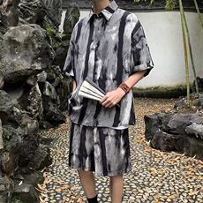 扎染运动套装男夏季宽松短袖衬衫沙滩短裤休闲两件套G61，男装牛仔裤，星座1116A-1（原606A）