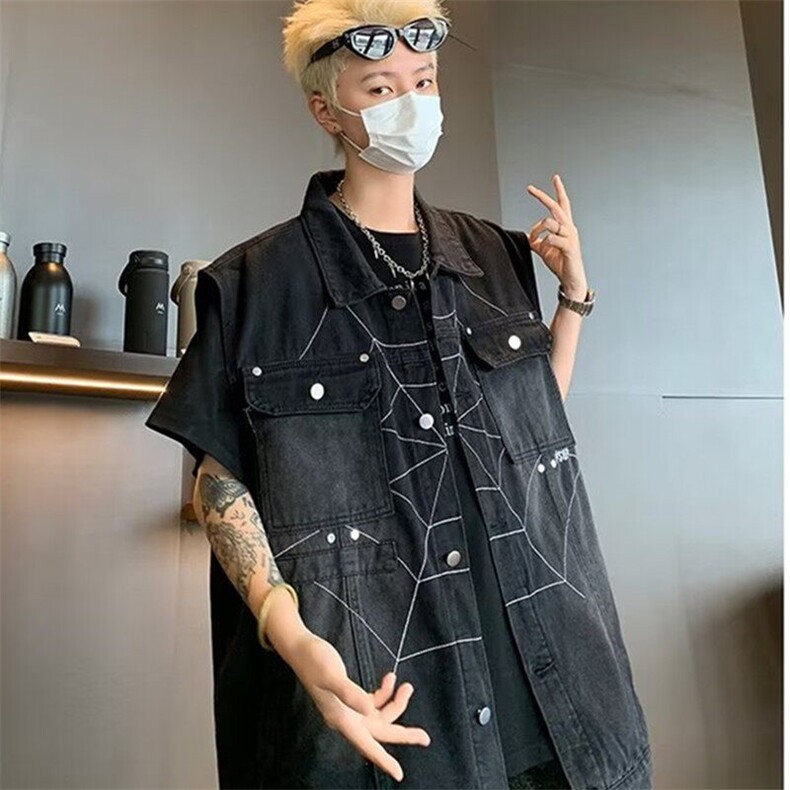 2025新款蜘蛛刺绣牛仔马甲背心MJ604,男装背心/马甲,星座1108