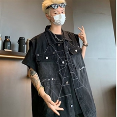 2025新款蜘蛛刺绣牛仔马甲背心MJ604，男装背心/马甲，星座1108