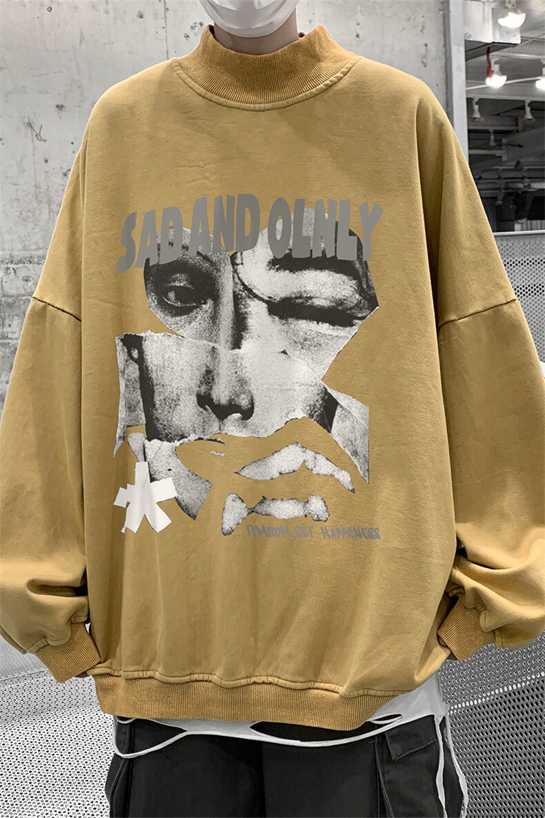 水洗做旧加绒加厚卫衣男23冬高领抽象印花打底衫XZ514-2-X59-P78,男装T恤,星座514-2(原B239)