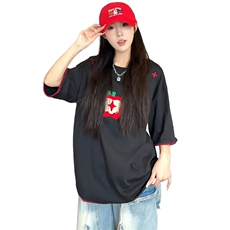 趣味毛巾刺绣苹果短袖t恤男女cp190-特p35，男装T恤，电商B371