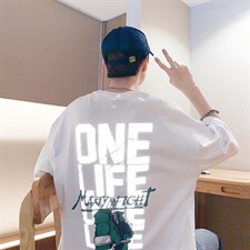 原创设计反光字母印花短袖T恤青少年宽松大码517A-1-T908-P35控58，男装T恤，星座517A-1