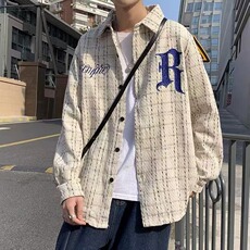 网络图现货美式复古潮牌百搭小香风刺绣格子外套衬衫J662A-P48，男装衬衫，星座715-7