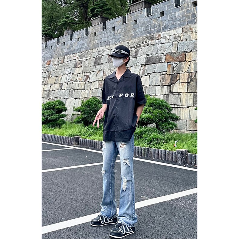美式高街ins小众破洞牛仔裤货号K755P6578,男装牛仔裤,电商A063