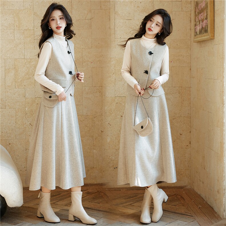 复古新款2026韩版马甲套装裙女法式高级气质半身裙三件套，女装套装/套裙，铭街依杨