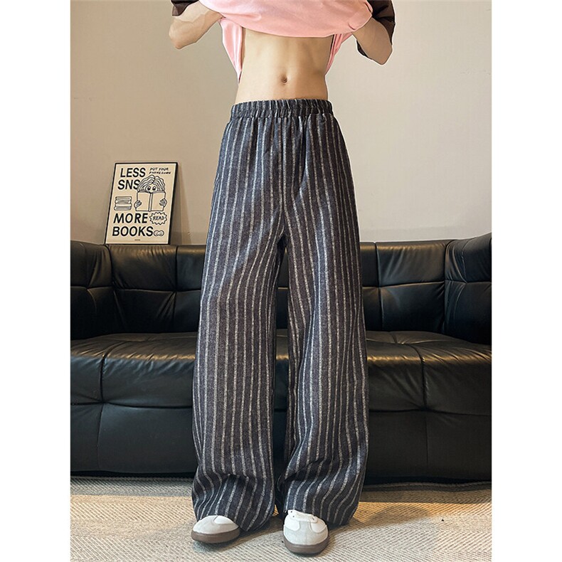 D206-18XL-M冰丝黑白美式直筒阔腿休闲条纹裤男慵懒遛弯裤K9147，男装休闲裤，电商D206-1