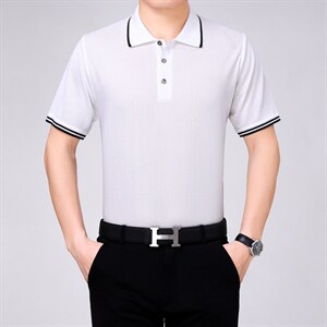 2023夏装新款短袖t恤中年冰丝polo衫男士夏季宽松免烫男装上衣服图片