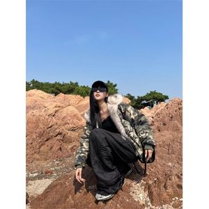 极地虎纹迷彩毛毛领座山雕新雪丽加厚棉服n2b外套夹克图片