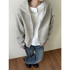 网图有货条纹开衫连帽卫衣男女宽松休闲长袖外套上衣A909-P55，男装针织衫/毛衣，星座1505