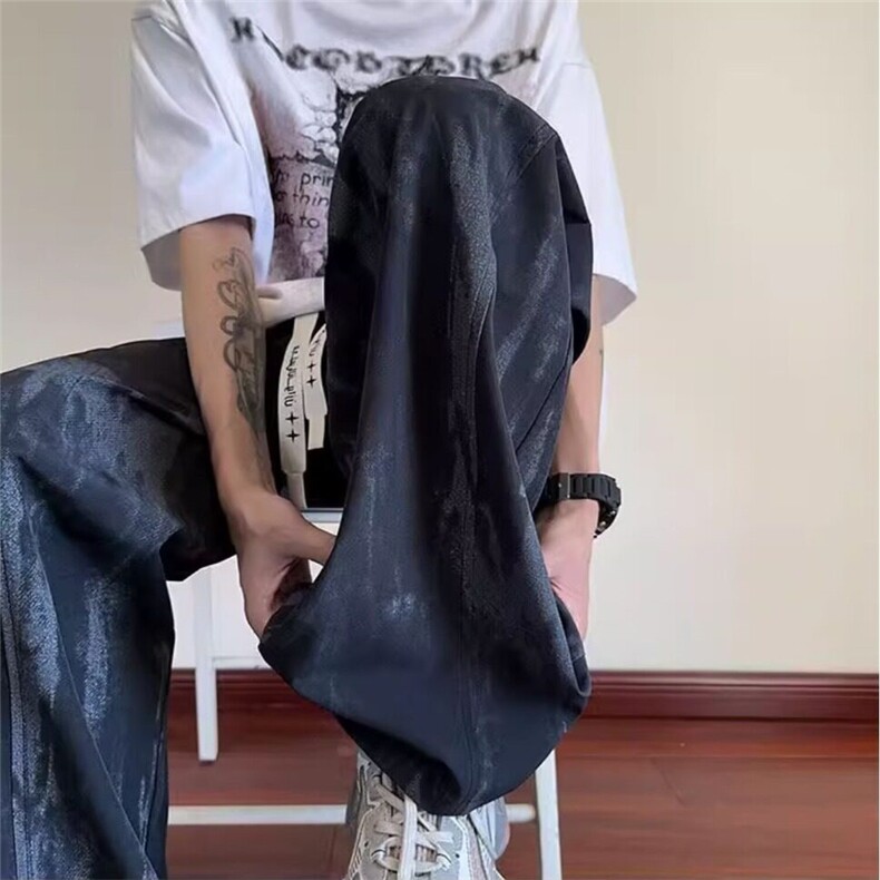 美式扎染冰丝裤男夏季2025新款潮流痞帅休闲裤高级感宽松直筒裤子,男装休闲裤,星座218-1（原230）