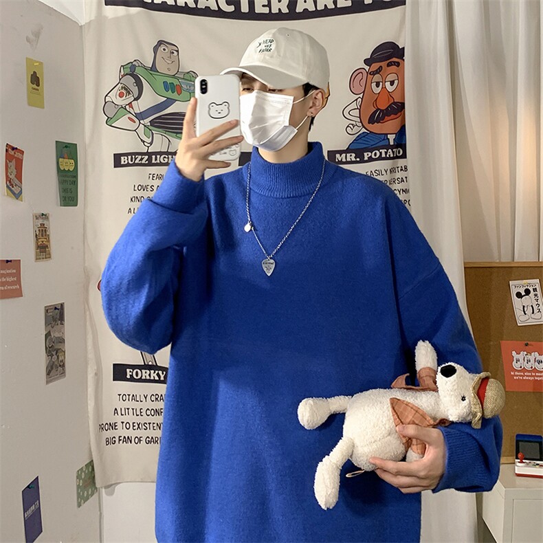 中领毛衣男秋冬季加绒加厚高级感情侣装慵懒韩版潮流半高领针织衫,男装针织衫/毛衣,电商A169