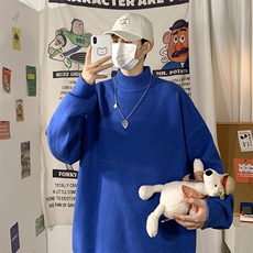 中领毛衣男秋冬季加绒加厚高级感情侣装慵懒韩版潮流半高领针织衫，男装针织衫/毛衣，电商A169