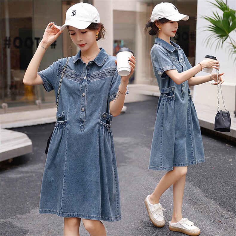 现货2023牛仔连衣裙女宽松舒适遮肉夏装新品韩版POLO领图片