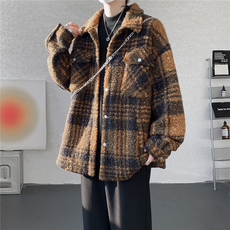 粗花呢格纹棉服复古大码夹棉加厚小香风毛圈格子呢外套LF101特P95,男装棉衣,电商B215