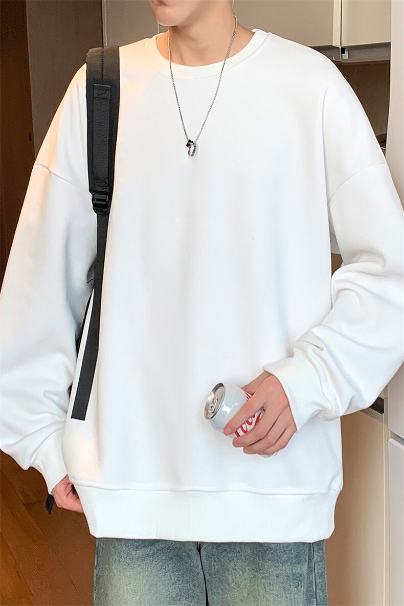 W300P28加绒38潮牌纯色卫衣男港风圆领美式宽松打底内搭长袖t,男装T恤,星座304A