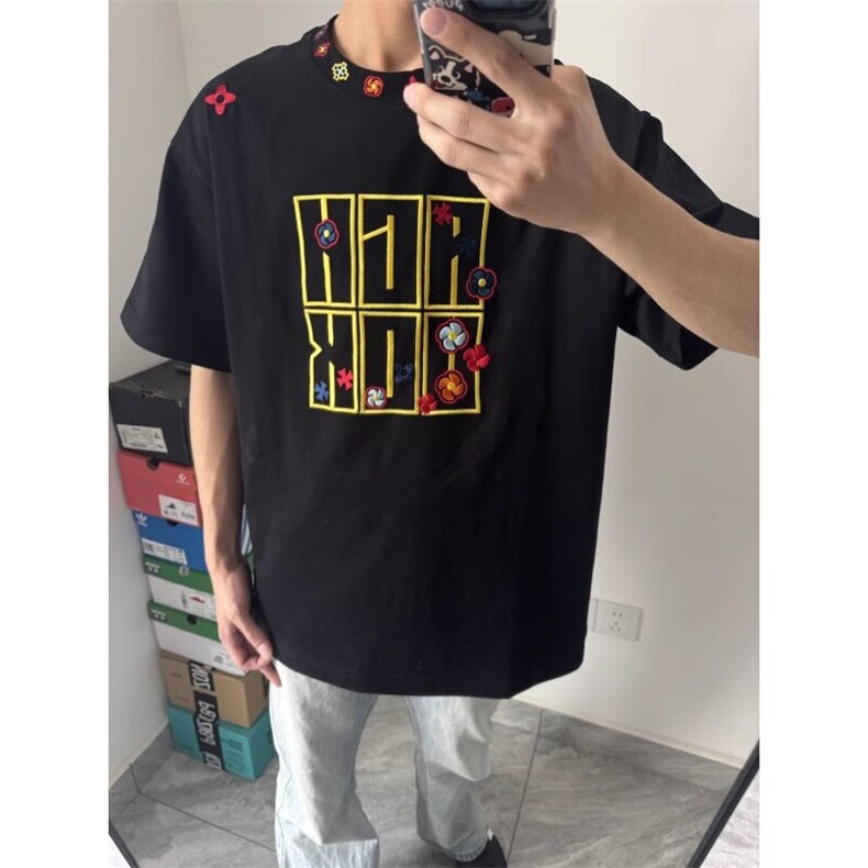 万针全刺绣工艺抖音得物高品质260克重磅纯棉双纱美式高街短袖T恤,男装T恤,电商A486