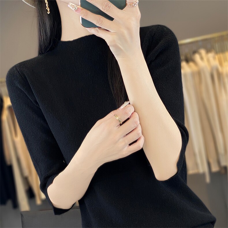 针织短袖t恤女2025新款夏季薄款宽松显瘦打底上衣小衫,女装T恤,众美斯特